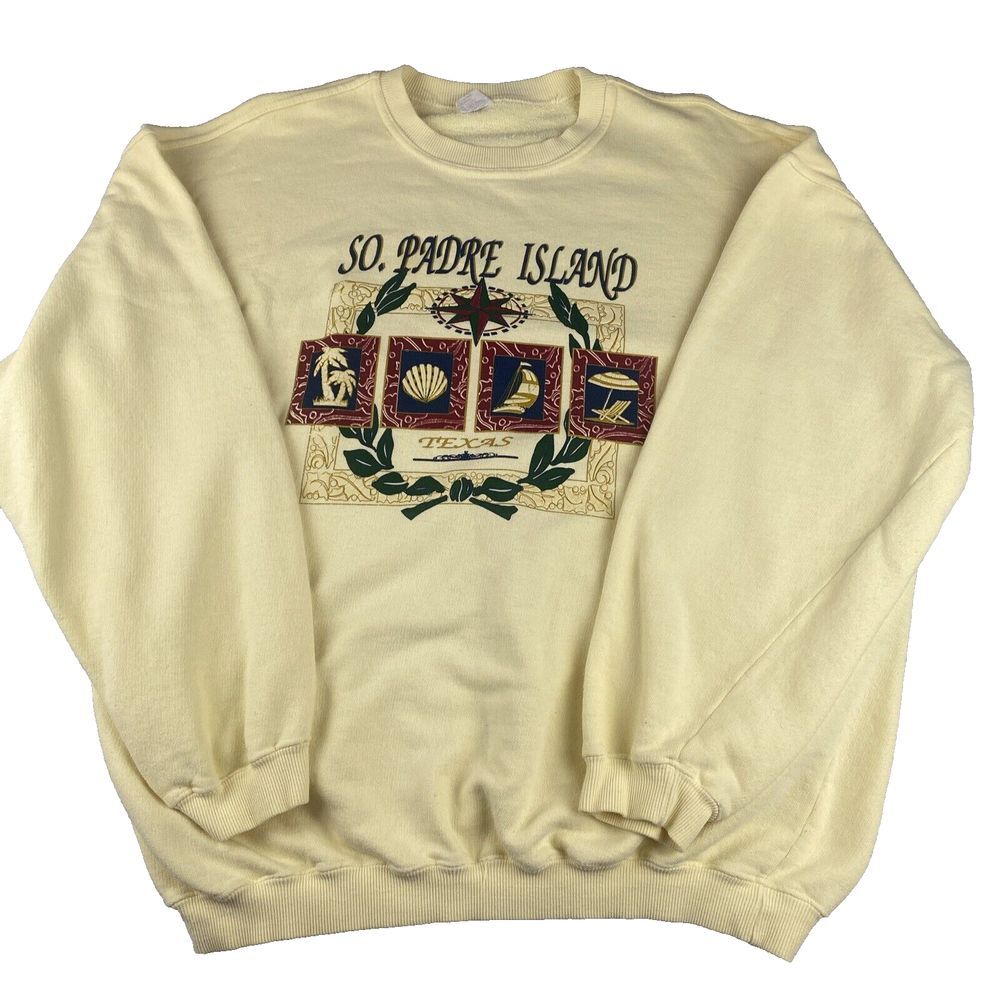 Vintage South Padre Island Sweatshirt Men's Medium Yellow 90s Crewneck Pullover‎